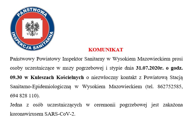 Komunikat Powiatowej Stacji Sanitarno Epidemiologicznej!