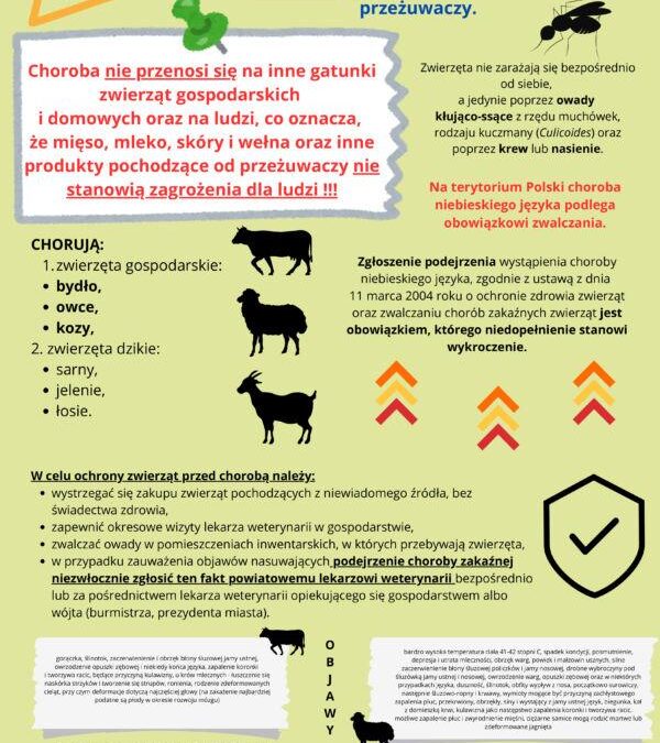 Informacja dotycząca choroby niebieskiego języka oraz chorób drobiu