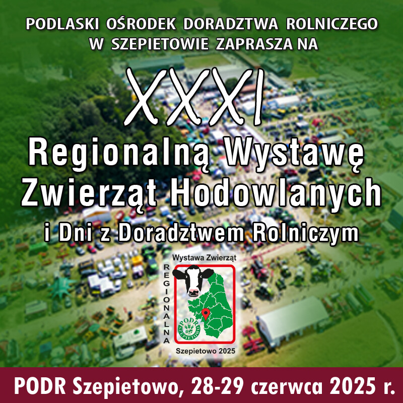 XXXI Regionalna Wystawa Zwierząt Hodowlanych w Szepietowie, organizowana przez Podlaski Ośrodek Doradztwa Rolniczego, odbędzie się 28-29 czerwca 2025 roku. Na wydarzeniu zaprezentowane zostaną różne gatunki zwierząt hodowlanych oraz oferty doradztwa rolniczego.
