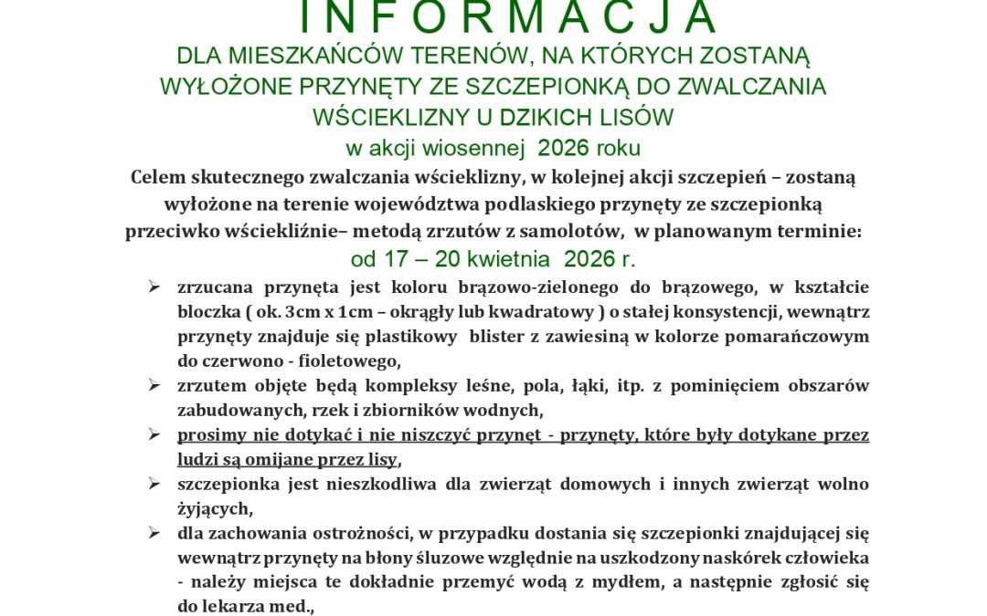 UWAGA! Akcja szczepienia lisów